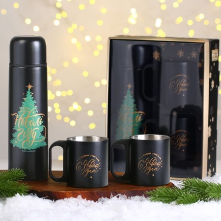 New Year. New Year's set “Let everything be rang”, a thermos 500 ml, a mug 2 pcs-1