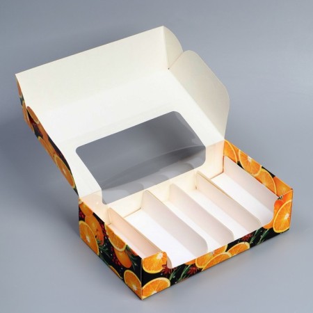 Box for eclaires with liners - 5 pcs “Glntwine”, 25.2 x 15 x 7 cm, New Year-2
