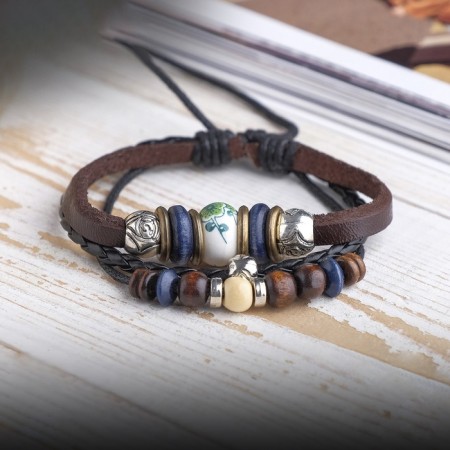 Bracelet Skin "hippie" bead, brown color, d = 6 cm-4