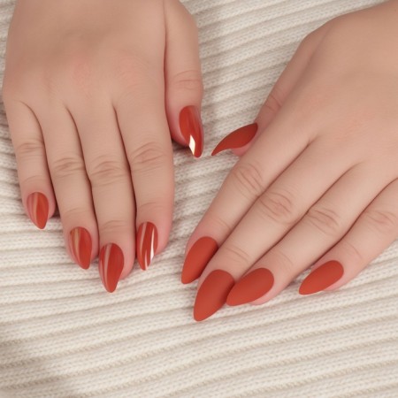 False nails, 24 pcs, with glue plates, the shape of almonds, matte/holography, coral color-10