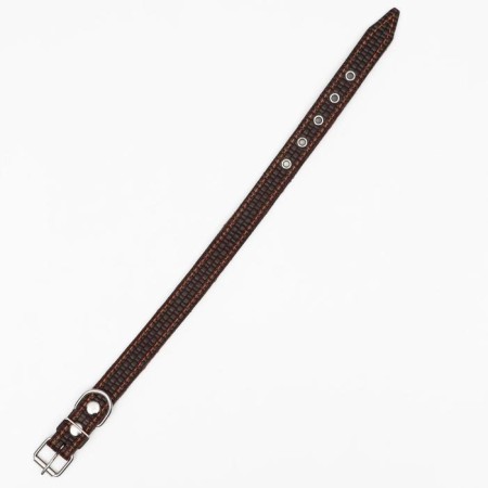 Leather collar with embossing on synthetic winterizer, 55 x 2.5 cm, Osh 35-45 cm, brown-2