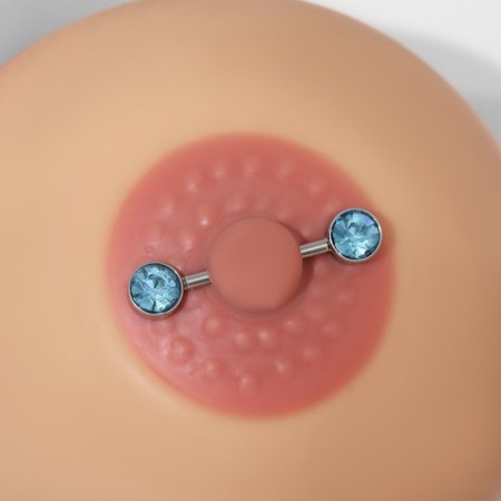 Piercing for the chest "bar", blue color in silver-4