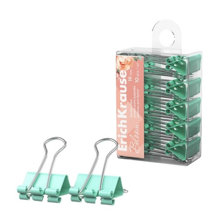 A set of paper clamps Erichkrause "Pastel Bloom", 19 mm, 10 pieces, mint, in PET box