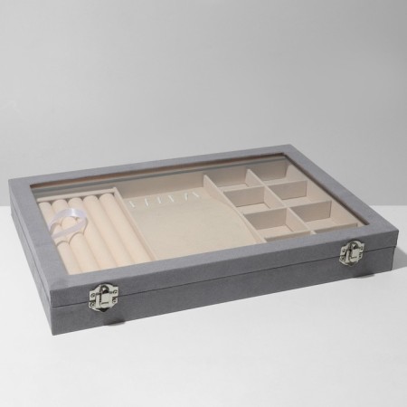 Steam for jewelry "Casket" 5 rows, 6 hooks, 8 cells, phlock, 35 × 24.5 × 5, gray-beige color-4