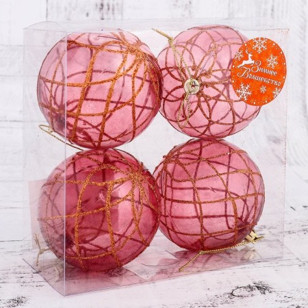 Set of balls Plastic D-8 cm, 4 pcs "Golden net"-1