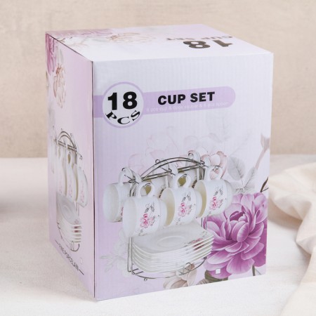 Tea ceramic service on a metal stand "Blanche", 19 items: 6 cups 170 ml, 6 saucers 13.5 cm, 6 tablespoons, white color-3