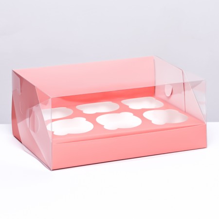 Confectionery folding box for 6 cupcakes 23.5 x 16 x 10, pink