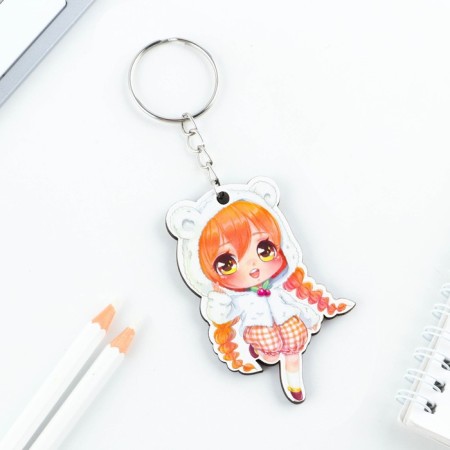 Key keychain wooden anime "red -haired girl" 4 x 6 cm-2