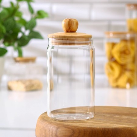 Glass Bank for bulk products with a bamboo cover "Eco", 1.05 l, 10 × 20.5 cm-1