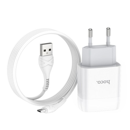 Network charger Hoco C72A, 1 USB, 2.1 A, Micro USB - USB, 1 m, white cable