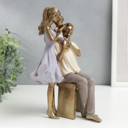 Souvenir Polystone "Young Family" White-lilac under bronze 23x13x13.5 cm-1