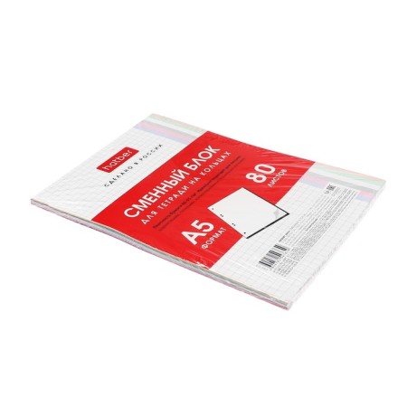Smooth block for notebooks on A5 rings, 80 sheets in a cage, multi -color cut, in individual packaging, block 65 g/m2-1