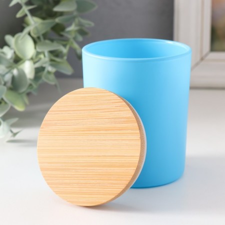 Bank for candles glass with a “blue matte lid” 220 ml 7x7x8.4 cm-1