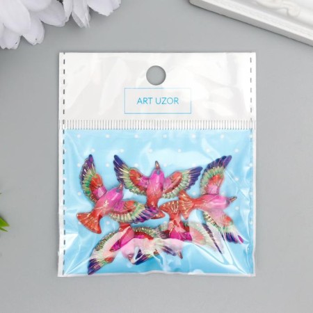 Decor for creativity plastic "Bird pink-orange with gold" 2.3x3.5x0.4 cm-3