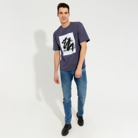 Men's T-shirt Minaku "Text" color gray, river 54-3