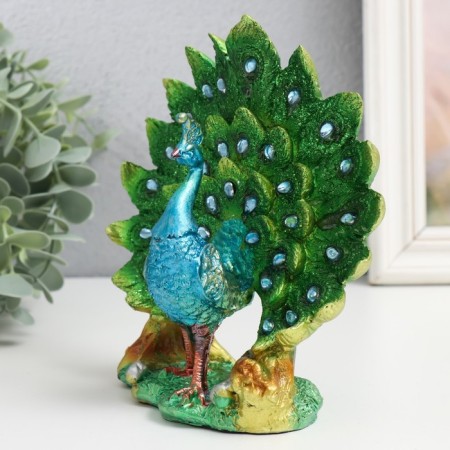 Souvenir Polystone "Green Peacock with the Royal Tail" 11.5x6x12 cm-2