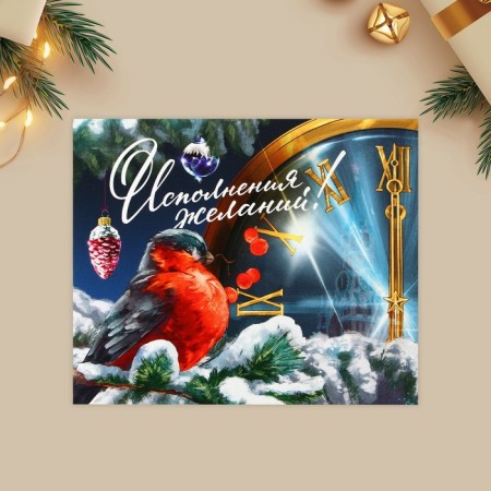 Postcard-Mini “Fulfillment of desires!”, Bullfill 10.7 x 8.8 cm, New Year-2