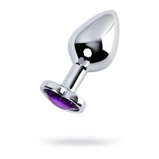 Anal plug with the Toyfa Metal rhinestone, silver, amethyst, 8 cm, d = 3.4 cm