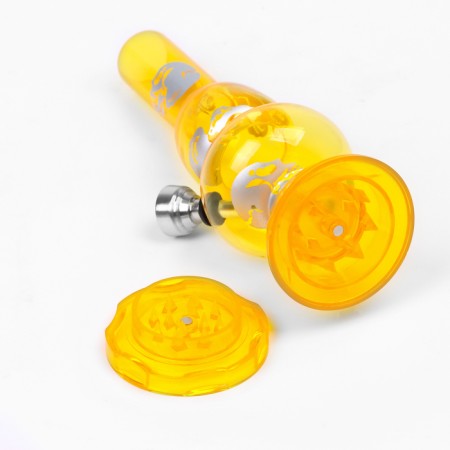 Bong, h-17.5 cm, "skull", with a grinder, acrylic, yellow-2