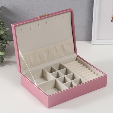 Casket to the leatherette for jewelry "Glovan. Strips. Bant" Pink metallic 17x24x7 cm-2