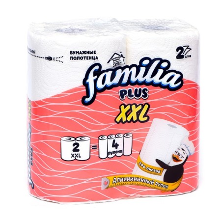 Paper towels "Familia" white 2 l, XXL, 2 rolls, 200 sheets in the roll