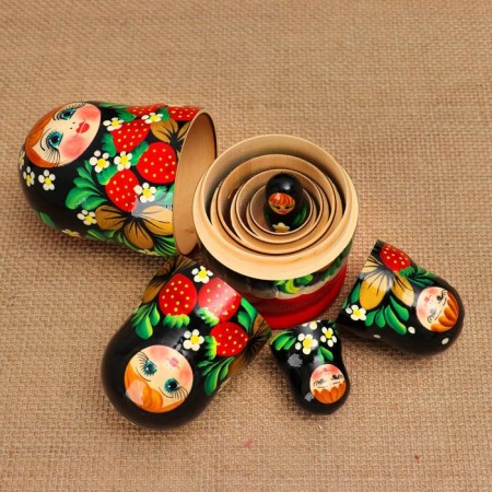 Nesting doll "strawberries", red dress, 5 puppet, 15 cm-4