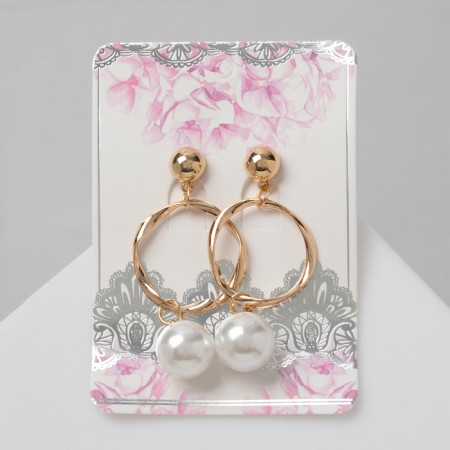 Earrings with pearls "Tenderness" circle with bead, white color in gold-7