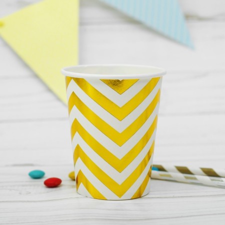 Paper Sigzag glasses, set of 6 pcs., 250 ml, gold color