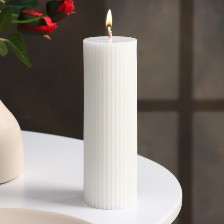 Candle-cylinder with faces, 5x15 cm, white, 10 hours