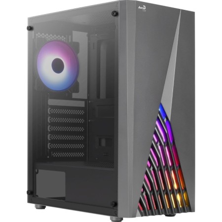 The Aerocool Delta case is black without ATX 7x120mm 2xusb2.0 1xusb3.0 Audio Bott PSU