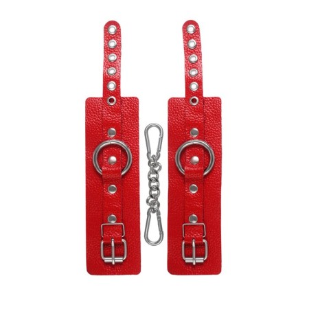 Handcuffs Pecado BDSM, soft with grirts, genuine leather, red-4