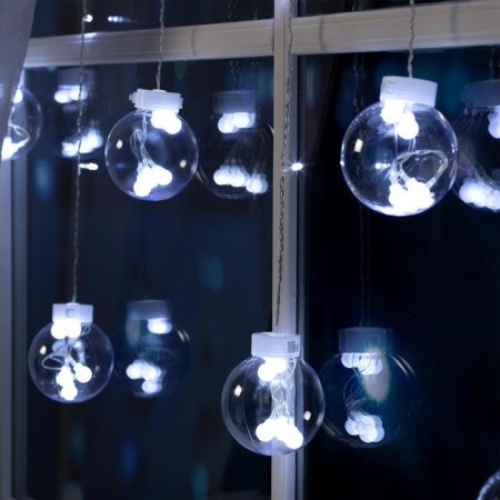Garland "fringe" 2.4 × 0.7 m with nozzles "balls", ip20, transparent thread, 108 LED, glow white, 8 modes, 220 V-3