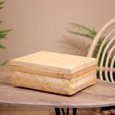 Basket wicker with a lid, from bamboo 30x23x11 cm