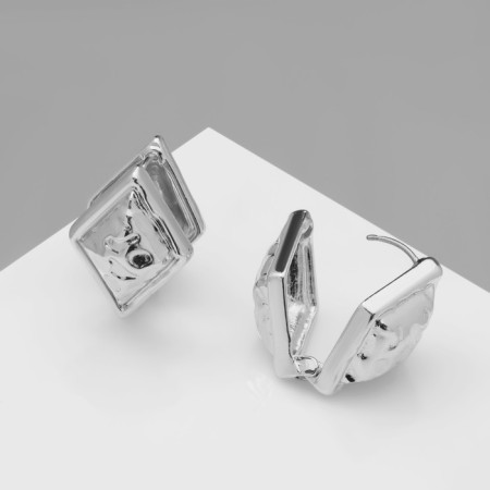 Earrings Metal "Chord" rhombus, silver color-1