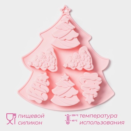 Baking uniform “Christmas trees”, silicone, 22 × 20.6 × 2.5 cm, 6 cells, pink color-1