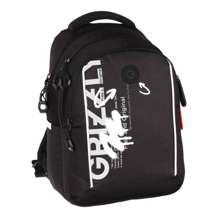 School backpack, 40 x 27 x 20 cm, Grizzly, ergonomic back, laptop department, black-1