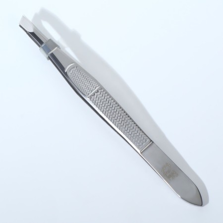 Pinzet "Premium" beveled, narrow, 9 cm, on the blist, silver color-7