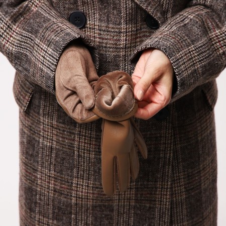 Gloves are female, dimensionless, without insulation, beige color-4