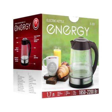 Electric kettle Energy E-251, glass, 1.7 l, 2200 watts, black-silver-9
