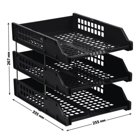 A set of horizontal paper trays, Strong 3 pieces, on metal rods, black-1
