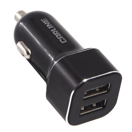 Car adapter CARLINE® 2XUSB, 3.8A Max, in a cigarette lighter 12/24V, black color