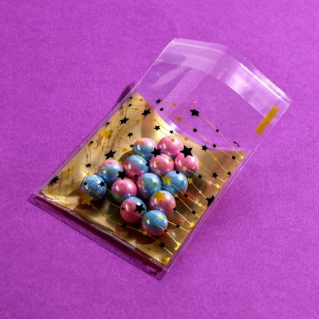 BOPP package with sticky tape, "stars", 7*7+3cm-6