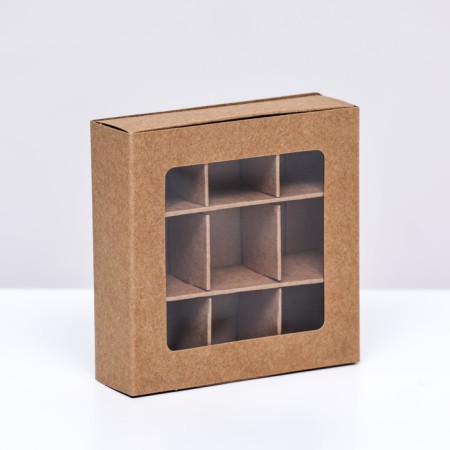 Box for sweets 9 pieces, 8.7 x 8.7 x 2.5 thin separators, craft