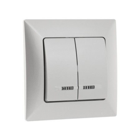 Luazon Lighting "Antei" switch, 10 A, 2 keys, hidden, with backlight, silver-1