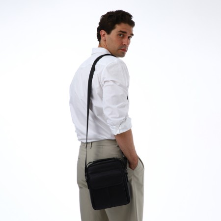 Male bag over the shoulder, Textura, 2 external pockets, black color-8