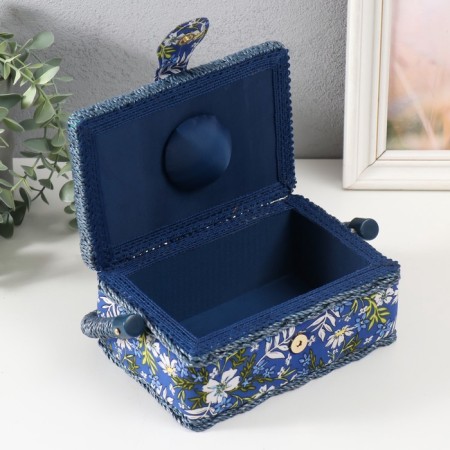 Casket for needlework "Field flowers on blue" 18x12x9.5 cm-4