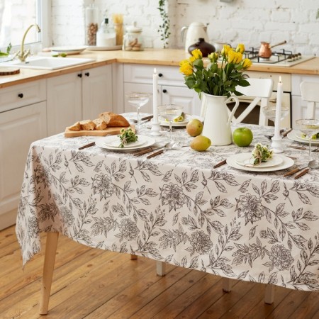 Black Flowers tablecloth 149x220cm, 100% HL, sarzha 190 g/m2-1