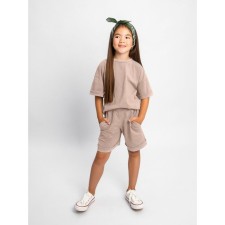 Children's jump (T-shirt, shorts), height 122-128 cm, beige color
