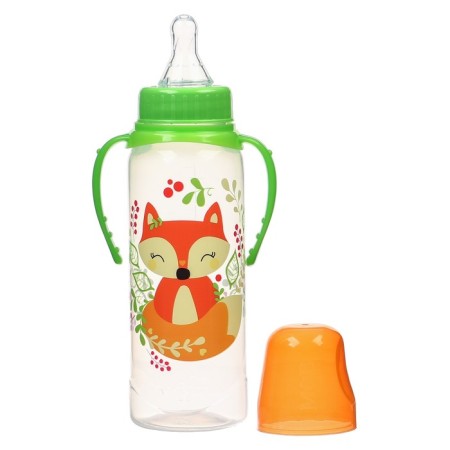 A bottle of feeding "Fox Sonya", a classic throat, with pens, 250 ml., 0 months, color green-1