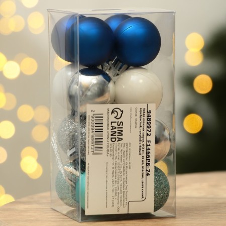 Christmas balls New Year, for the New Year, plastic, d = 3 cm, 16 pcs., The color is blue, silver, blue and white-3